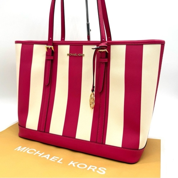 Michael Kors Large Jet Set Travel TZ Shoulder Tote Bag Electric Pink Multi - Picture 2 of 11
